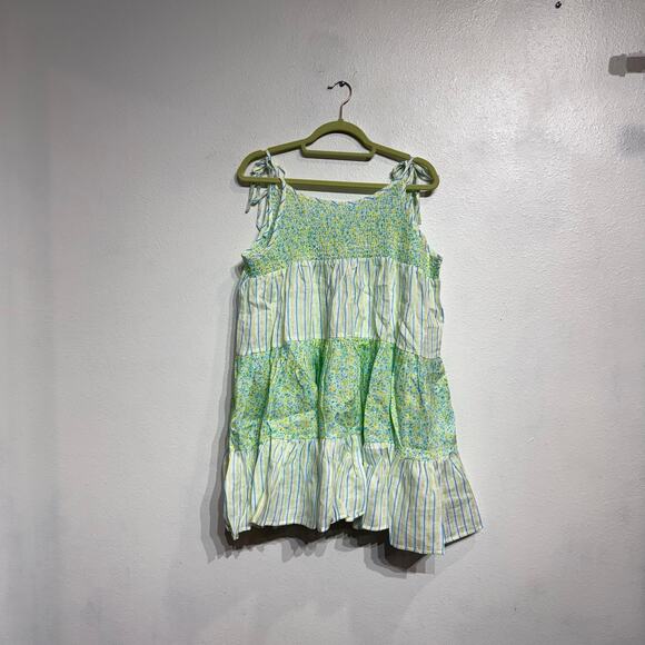 Solid & Striped Green Painted Floral The Parker Linen Mini Dress Sz L NWT - Picture 2 of 14